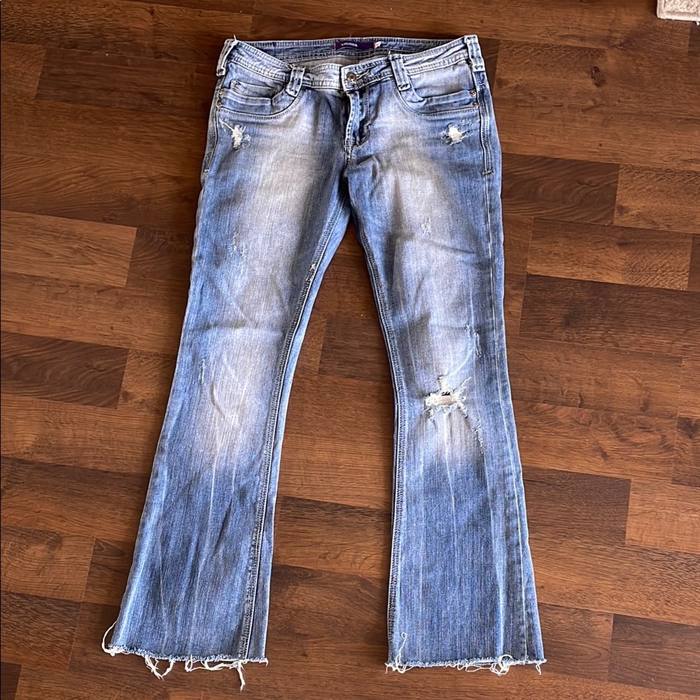 Vigoss Blue Boot Leg Jeans with Distressed Details